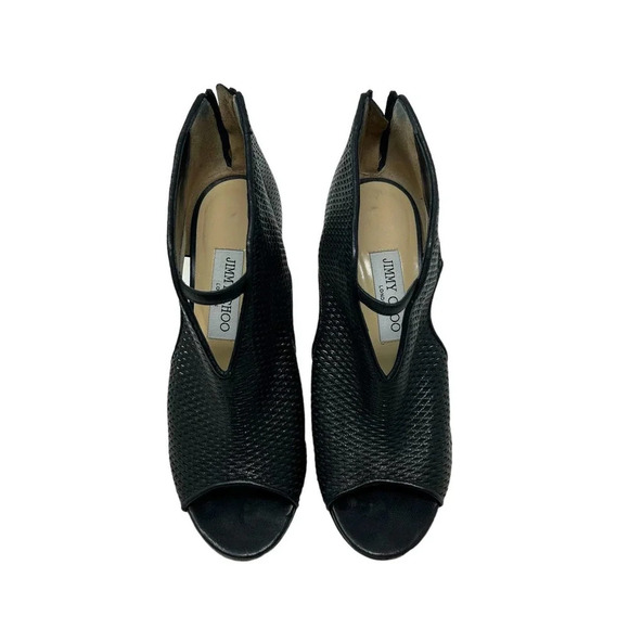 Jimmy Choo Perforated Black Leather Open Toe Heels Size 38 US 8‎ - Picture 2 of 8